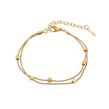 High-Quality Women's Necklace, Simple, Gold, Three-Dimensional, Small, Square, Double-Layer, Snake Bone Bracelet, 18k Stainless Steel, Does Not Fade, Fashionable - 金色 - 查看 5