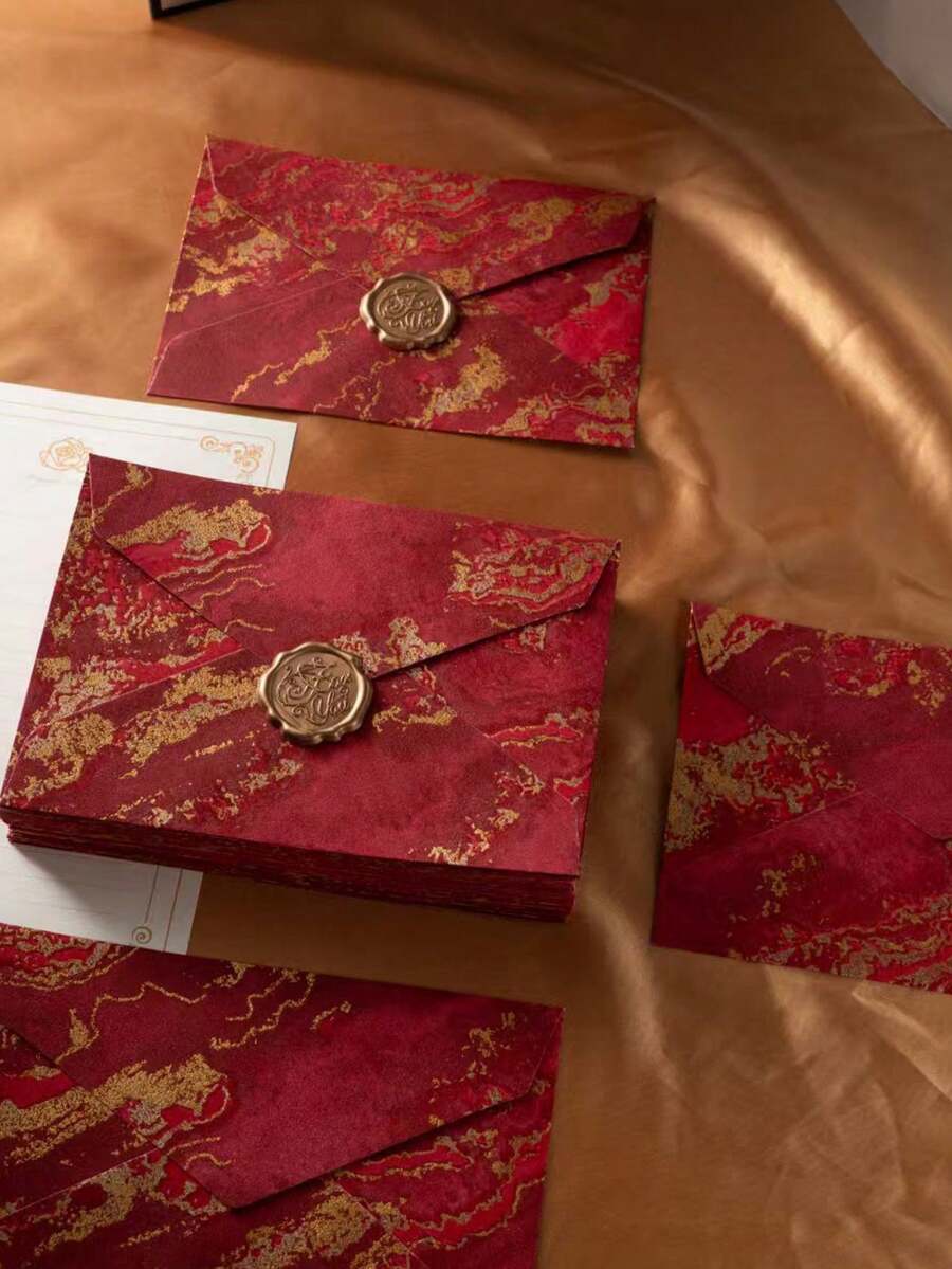 50/20/10/5个信封、办公信封、婚礼请柬、西式商务邀请函、生日贺卡、座位卡、信封卡纸、高级亚麻信封、礼品、商务用品、朋友礼品卡、男士礼品、男朋友复古浮雕中式信封、蜡封、文具纸、棉纸、1美元商品、VIP邀请函、婚礼请柬 - 彩色 - 查看 1