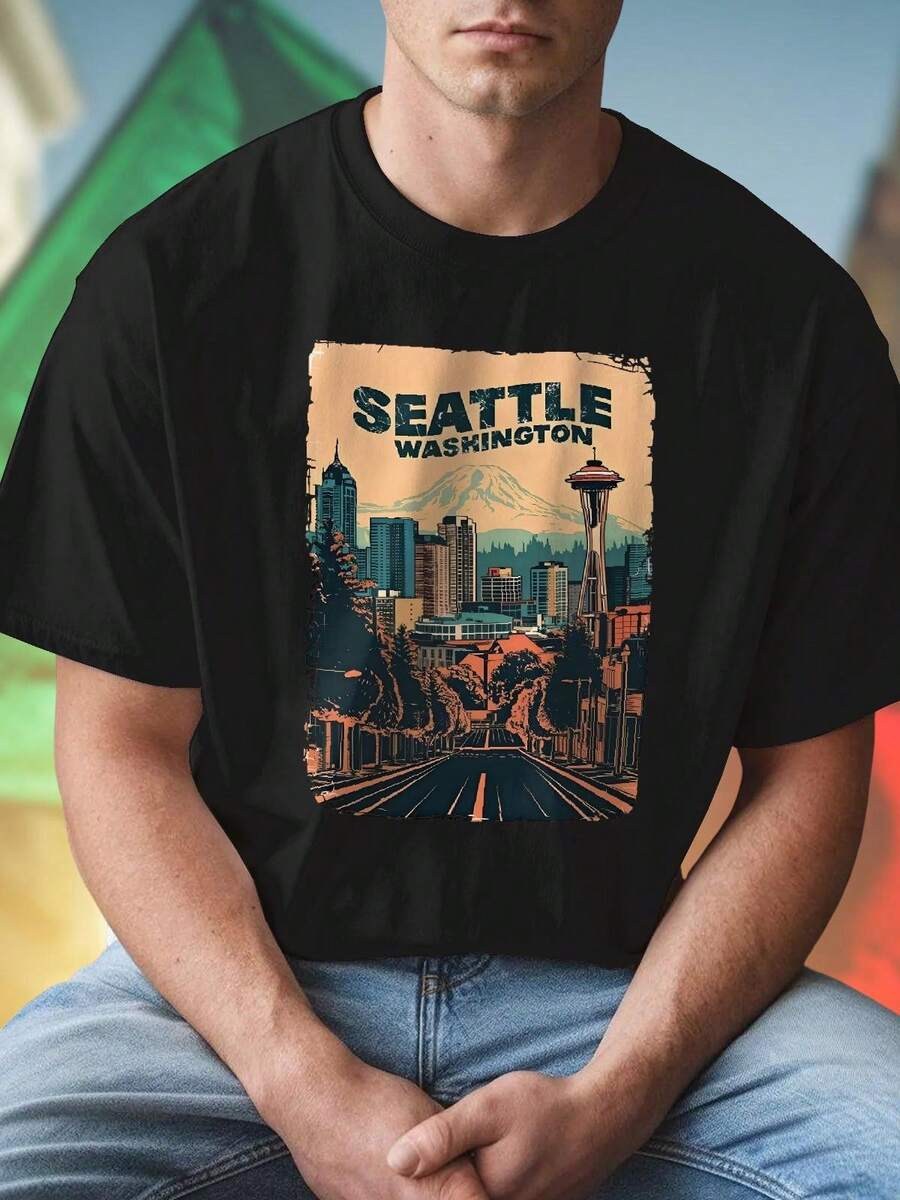 Seattle Washington T Shirt Uomo Estiva Moda Casual Manica Corta Cotone Traspirante Maglietta Sportiva Regalo Idea Regalo Uomo Stile Americano Offerta Esclusiva Edizione Limitata Promo Imperdibile