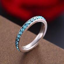 1pc Luxury Birthstone Eternity Band Stainless Steel Stackable Ring For Women, 12 Colors Available, High-Quality Jewelry, Ideal For Valentine's Day, Engagement, Anniversary, Birthday Gift - Silver - View 9