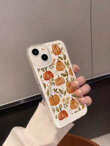 WeiMi 1pc Fashionable Watercolor Pumpkin Pattern Transparent Shockproof Soft Phone Case, Compatible With IPhone 16/16 Plus/16 Pro/16 Pro Max - Multicolor - View 2