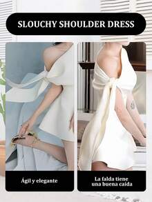 Vestido corto y minimalista de mujer en color liso, con tirantes de lazo y sin mangas, de color claro - Beis - Ver 4