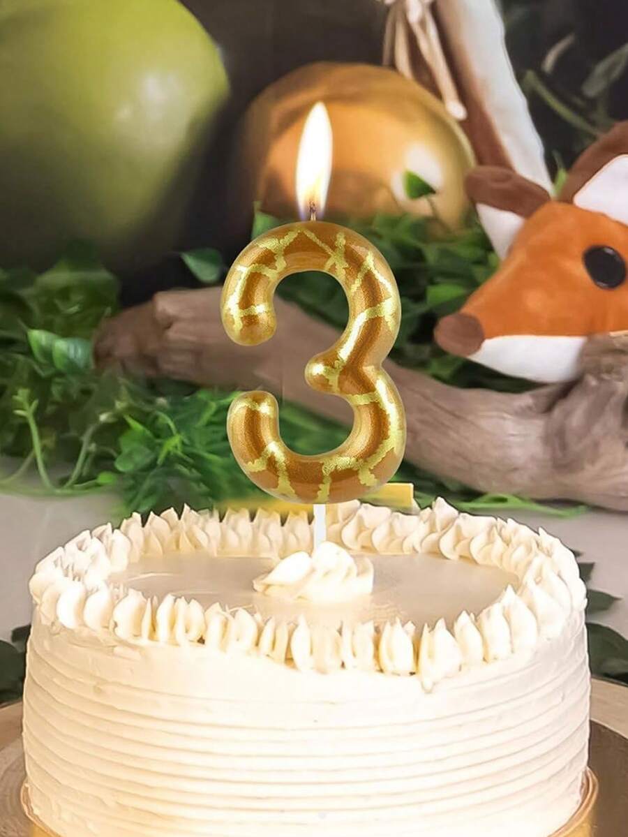 Gold Plated Giraffe Print Numbered 0-9 Birthday Animal Theme Anniversary Celebration Party Cake Decorative Candles - Multicolor - View 1