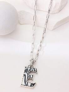 1pc Western Country Style Vintage Textured CCB Multicolor Leopard Print Black & White Plaid 26 Letter Minimalist Pendant Necklace, Sweater Chain