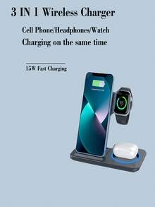 SUONEE 3-in-1 faltbare kabellose Ladestation, Ladegerät-Ständer mit LED-Nachtlicht, kompatibel mit iPhone 16/15/14/13/12/11/Pro/Max/Mini/8/Plus/X/XR/XS/SE, kompatibel mit Apple Watch Ultra/9/8/7/6/5/4/3/2/1/SE, kompatibel mit 3/2/Pro, für Büro, Wohnheim, Zuhause, kabelloses Ladegerät, Handyladegerät