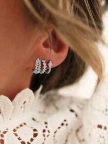 3Pcs Exquisite Gold Plated Cubic Zirconia Hoop Earrings For Women Cz Huggie Small Earrings Fashion Jewelry - Silver - View 9