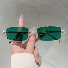 1 Pair Women Full Frame Rectangle Fashion Glasses Vintage Metal Frame Leopard Head Decoration Classic Green Glasses High-End Light Luxury Men Glasses Suitable For Taking Photos And Wearing - 透明的 - 查看 2