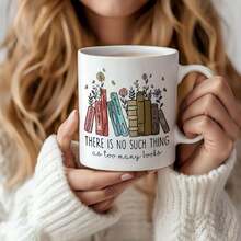 1 件爱书人陶瓷咖啡杯 - “书不嫌多”设计，鲜艳的花卉和书籍插图，可重复使用的水杯，适合同学、儿子和女儿，理想的节日、生日、圣诞节礼物、毕业礼物，教室水杯花卉插图马克杯耐用陶瓷杯，爱书人礼物 - 彩色 - 查看 21