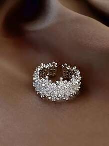 5pcs Elegant Copper Inlaid Cubic Zirconia Fashion Simple Chic Rings Set, Suitable For Wedding, Party, Holiday Gift, Bride