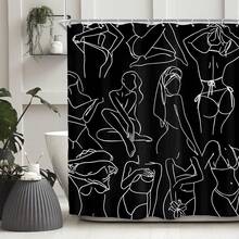 Abstract Woman Line Art Shower Curtain, Minimalist Waterproof Polyester Bathroom Decor With Hooks - trắng - Xem 1