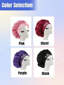 Customized Name Silk Satin Bonnet For Curly Hair, Personalized Mulberry Silk Hair Wrap With Adjustable Strap, Beauty Sleep Cap - Multicolor - View 4