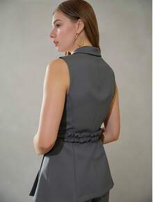 ZALLA Sleeveless Blazer And Pants Set With Asymmetrical Hem Belt - 灰色 - 查看 3