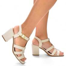 Sandália Feminina 3 Tiras Salto Bloco Confortável Cores Elegante Estilo Ortopédica