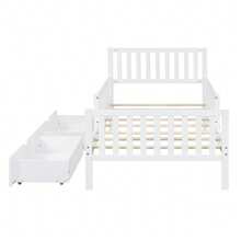 Twin Size Wood Kids Platform Bed With Guardrails On Both Sides And Two Storage Drawers ,White - 白色 - 查看 6