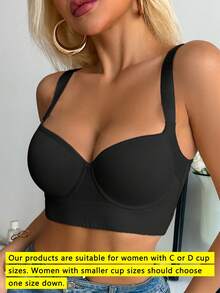 女士黑色舒适无缝深 V 聚拢可调节文胸运动美背文胸 - 黑色 - 查看 5