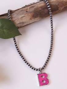 1pc Western Country Style Vintage Textured CCB Multicolor Leopard Print Black & White Plaid 26 Letter Minimalist Pendant Necklace, Sweater Chain