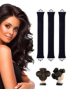 3pcs No-Heat Hair Curler Set, Black, Overnight Curling, Suitable For Long & Medium Hair, Ideal For Salons, Spas, Daily Use, Hair Accessories - Multicolor - View 12