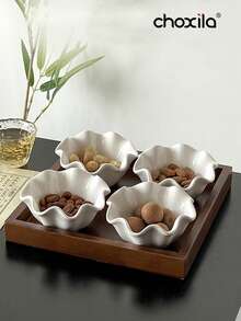 choxila 一套陶瓷甜点碗、甜点杯、小吃盘、荷叶形咖啡桌水果托盘、优雅坚果碗、餐盘、家居装饰配件，适合家庭聚会和下午茶 - 甜點碗 - 查看 7