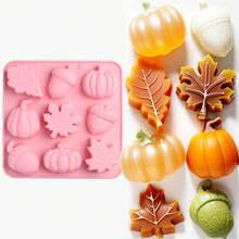 1 pieza Molde de silicona de Halloween Moldes de silicona de otoño Molde de silicona 3D de calabaza Molde de hoja de arce de otoño Molde con forma de bellota Molde con tema de otoño de Halloween para decoraciones de cupcakes, resina, jabón, velas y bandejas de cubitos de hielo