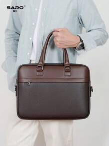 saroxi 男士经典公文包，可容纳文件、笔记本电脑，简约时尚，适合商务、通勤、旅行，是男士的高端礼物之选 - 棕色 - 查看 5