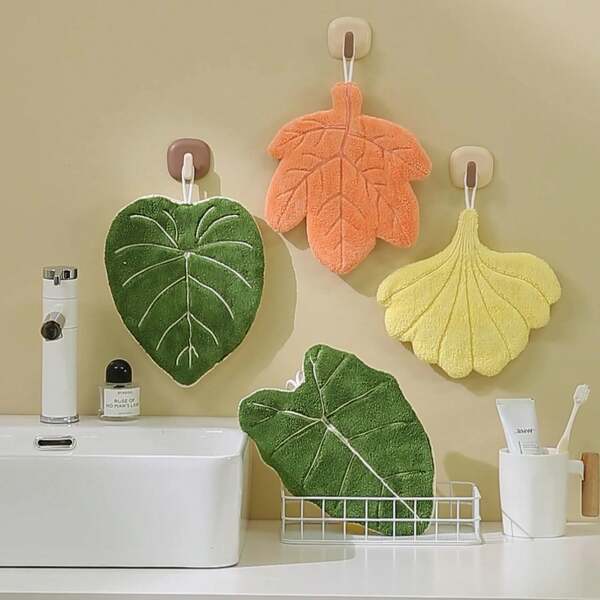 Daily Use Leaf Hand Towels, Multi-Colors And Various Leaf Pattern, Thick And Soft Coral Fleece Hand Towel, Strong Water Absorbing Quality, Suitable For Bathroom, Kitchen, School Room Decor, Also Creative Gift For Housewarming And Fall Decor Kitchen Cleaning Cloths Towel Kitchen Bathroom Decor