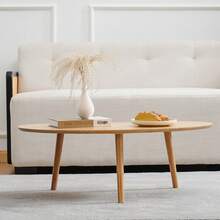 Small Oval Coffee Table, 33.85" Mid Century Modern Coffee Table For Living Room Study Room, Solid Wood Side Table, Center Table (Nature Wood Color, 33.85"Wx18.90"Dx12.40"H) - Natural Oak - Xem 4