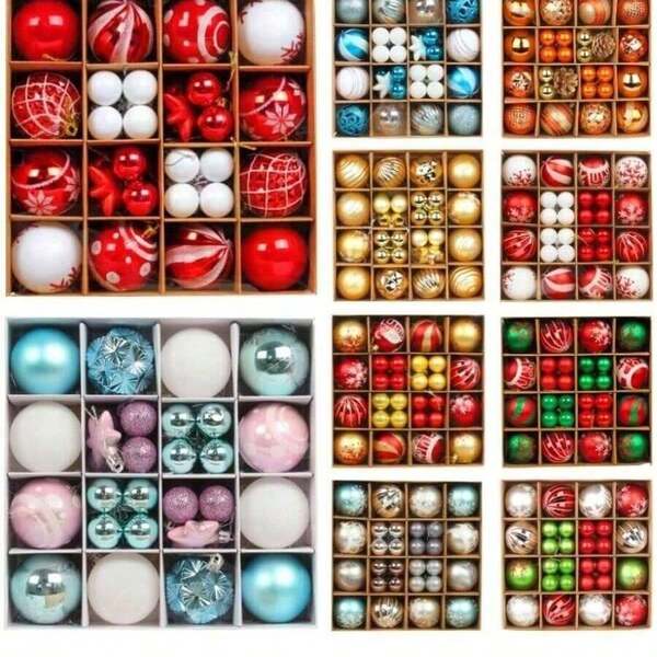 1set Of 42/44Pcs Christmas Decoration Ball Gift Box Set, Xmas Tree Ornaments Kit,Creative Painted Christmas Balls For House Holiday Festival Party & Tree Ornament