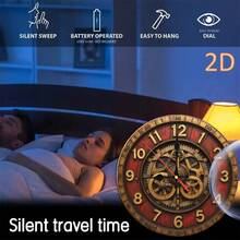 14inch Vintage Red Gear Clock - Silent Quartz Movement, Battery Operated (AA Batteries Not Included) - Rustic Home Decor For Living Room And Bedroom, Antique Look With Gear Mechanism - Multicolor - View 3