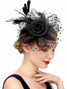 Tea Party Hat For Women, Kentucky Derby Wedding Cocktail Party Flower Mesh Feather Headwear (1-A-Black) - 1金幣 - 查看 1