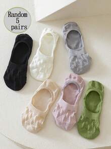 1/3/5/6双女款糖果色黑白纯色波西米亚风网眼防滑不掉跟透气针织面料日系学院风船袜隐形袜春夏百搭居家聚会通勤运动节日礼物。（无纸卡） - 彩色 - 查看 9