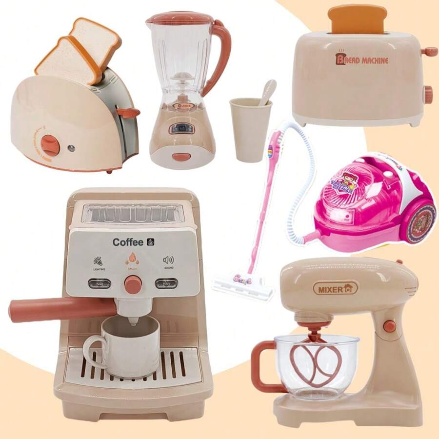 1 件迷你过家家厨房电器玩具,玩具厨房配件,带逼真的灯光和声音,咖啡机、面包机、榨汁机、洗衣机、大烤面包机、大搅拌机,适合 3 4 5 6 岁男孩和女孩的圣诞节万圣节生日礼物 - 彩色 - 查看 1