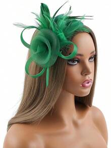 Fascinators Hats Women,Tea Party Fascinator Hair Clip With Feathers Wedding,Derby Hats Headbands - Ha9462-綠色 - 查看 2