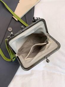 2025秋冬新款时尚复古绒面材质手提包，可拆卸女士单肩包，带纽扣开合钱包。简约绿色斜挎包 - 綠色 - 查看 9