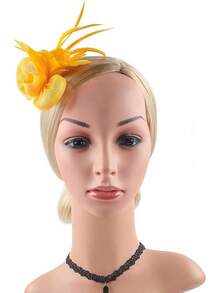 Fascinators Hats Women,Tea Party Fascinator Hair Clip With Feathers Wedding,Derby Hats Headbands - Ha9582-黃色 - 查看 2