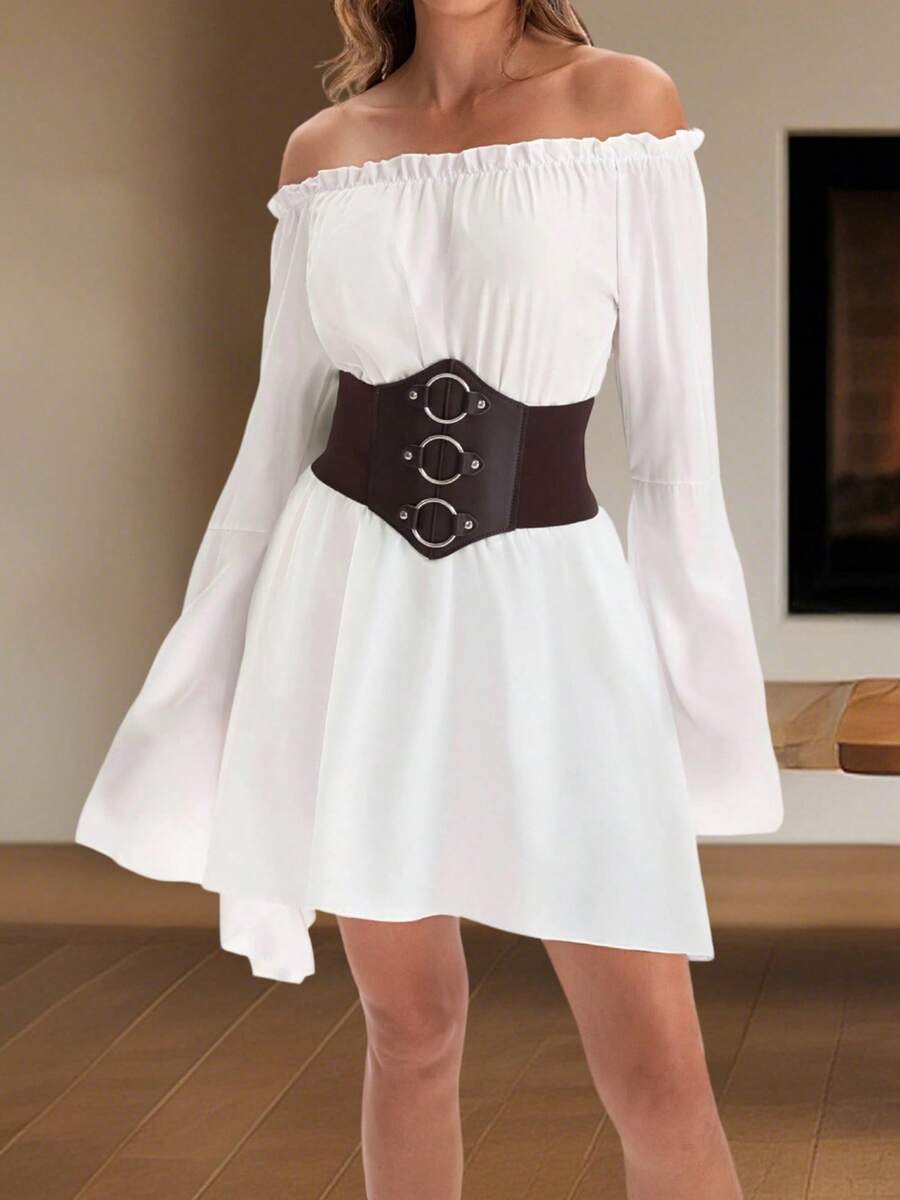 Womens Halloween Outfits Renaissance Blouse Tops Corset Accessories Long Sleeve Short Off Shoulder Dress Pirate Cosplay Costumes - 白色 - 查看 1