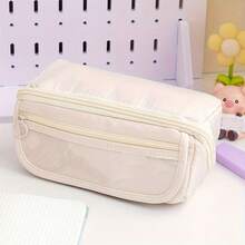 Estojo multifuncional de grande capacidade com compartimentos organizadores de mesa, caixa de armazenamento escolar e de escritório de poliéster durável para meninos e meninas, organizador de mesa de estudo portátil com várias seções para canetas, lápis e marcadores, presente ideal de volta às aulas, estojo para lápis