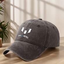 MAKEFGE MESSI Logo Baseball Cap - Vintage Washed Look, Soft & Comfortable, Breathable Sweat-Absorbent Hat For Outdoor Sports, Adjustable Fit For Men & Women, Black With White Embroidery, Lightweight Polyester, Spring/Summer Fashion Accessory, Adjustable Baseball Cap| Stylish Headgear| Polyester Cap, Baseball Hat - màu đen - Xem 9