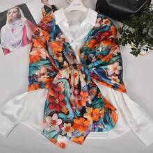 100% Mulberry Silk Scarf For Women Lightweight Long Scarves Beach Wraps Cover Up -Travel Photography Scarfhalloween - 彩色水仙藍色背景 - 查看 5