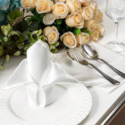 Elevate Your Dining Experience With Our Luxurious Set Of 10 Polyester Satin Dinner Napkins In Gold, White, Blue, And Yellow - 43x43cm