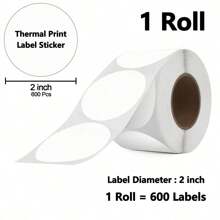2 Inch Circle Thermal Sticker Labels Self Adhesive Round Direct Thermal Labels Multipurpose Printer Stickers For DIY Logo Design, Qr Code, Name Tag(Holographic/Transparent/White Color)