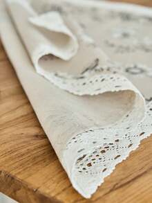 1 Stück schwarze Tischdecke mit Blume Muster, amerikanischer Landhausstil mit Spitzenrand, vielseitig einsetzbar für Esstisch, Küche, täglichen Gebrauch, Feste, Partys, Abendessen, Mikrowelle, Heimdekoration, für alle Jahreszeiten