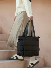 女士手提包，轻便蓬松手提包，带隔层绗缝单肩包手提包，适合旅行、工作、健身，适合返校、上课和通勤，可满足多件物品的日常收纳需求，尺寸更大，收纳效果更佳 - 彩色 - 查看 2