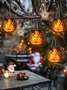 4/8/12pcs Outdoor Solar Lanterns, Namely Solar Flame Hanging Lamps/Solar Chandeliers With Outdoor Flickering Flames, Serve As Outdoor Solar Lights For Decorating Gardens, Courtyards, Terraces, And Trees, As Well As For Camping And Festival Decorations.