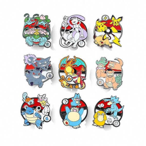 pokemon 1/5/9 pièces Broches classiques de dessin animé Pokémon, Slowpunch, Mewtwo, épinglettes en émail métal, badge, accessoires de vêtements, sacs à dos, cadeau pour les amis