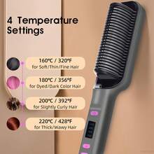 GENAI 2-In-1 Hair Straightener & Curler Brush – 4 Temp Settings, Anti-Frizz Fast Heat Tool For Silky Hair | Back To School & Holiday Gift For Women - EU C Type Plug(220-240V) - View 5