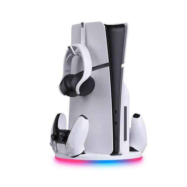 1pc Compatible With PlayStation 5/Slim Necessary Accessory, Suitable For PlayStation 5/Slim Console Stand, Summer & Autumn Gift, With LED Lights, Summer Gaming Accessory, PS 5 Controller Charging Station, Gaming Accessory, Gaming Console, Gaming Console Accessory, Suitable For Console Players