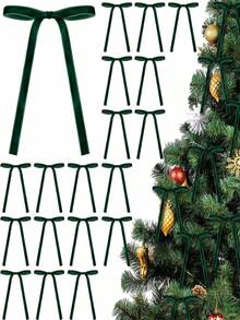 24 pièces Nœuds de ruban de velours vintage pour décoration d'arbre de Noël - Élégants nœuds en ruban de polyester rouge et vert pour ornements de fête, artisanat DIY et cadeaux, couronnes, portes, décoration de la maison, mariage, Thanksgiving, Nouvel An et décorations de Noël - Multicolore - Voir 2