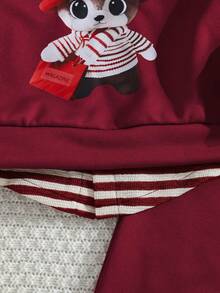 Outfit da 2 pezzi per bimbo piccolo, con stampa di coniglio e blocchi di colore, camicia a maniche lunghe con colletto a righe + pantaloni con stampa di coniglio, completo di moda adorabile, versatile per uso casual, uscite e feste