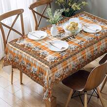1 pièce Nappe avec motif citrouille et chien pour Thanksgiving, décoration saisonnière de table de cuisine/salle à manger, tailles rondes/rectangulaires, en polyester, décoration de fête intérieure/extérieure, décoration de vacances de Thanksgiving, décoration de cuisine à la maison
