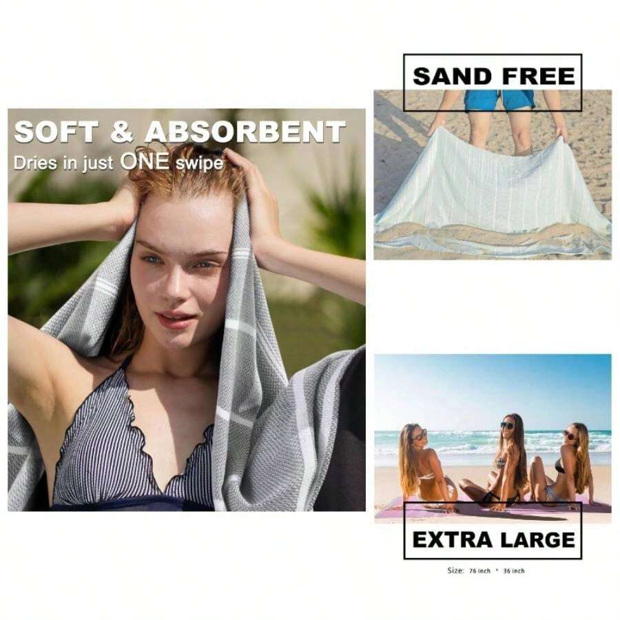 2 Packs Turkish Beach Towels Vacation Essentials Quick Dry Sand Free Oversized Bath Pool Swim Towel Extra Large XL Big Blanket Adult Travel Cruise Accessories Must Haves  Stuff - Thinner Yellow - View 1